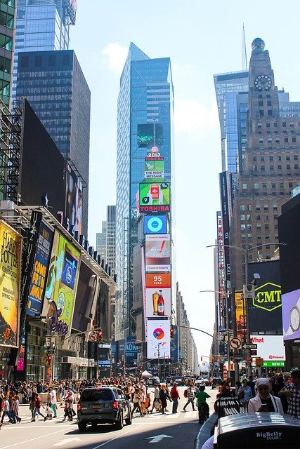 times square, buildings, billboards